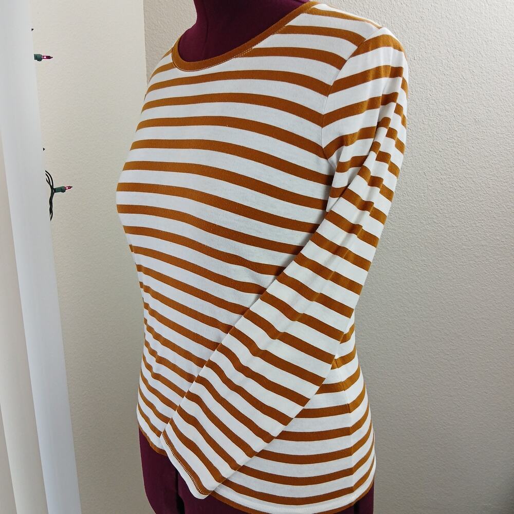 Madewell horizontal striped long sleeve T-shirt M cotton brown white crew tee